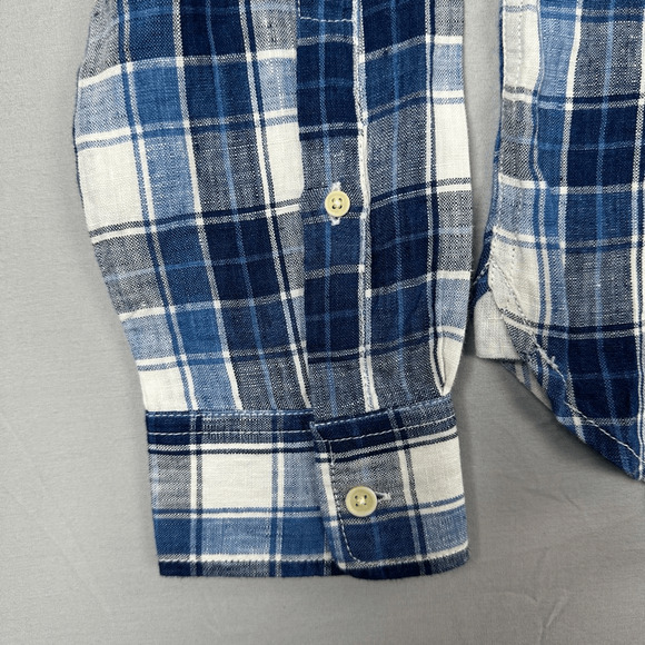 Lucky Brand Linen Shirt Button Front Long Sleeve Plaid Mens Small California Fit - Picture 7 of 11